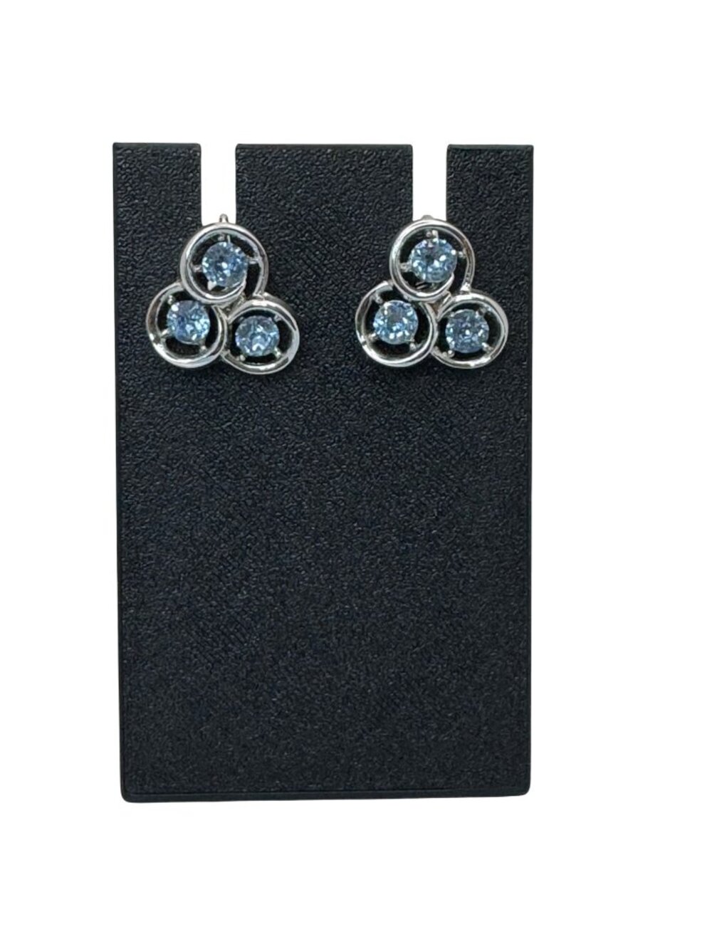 Trifari Baby Blue Rhinestone Circles Silver-Tone Clip-On Earrings Signed Retro